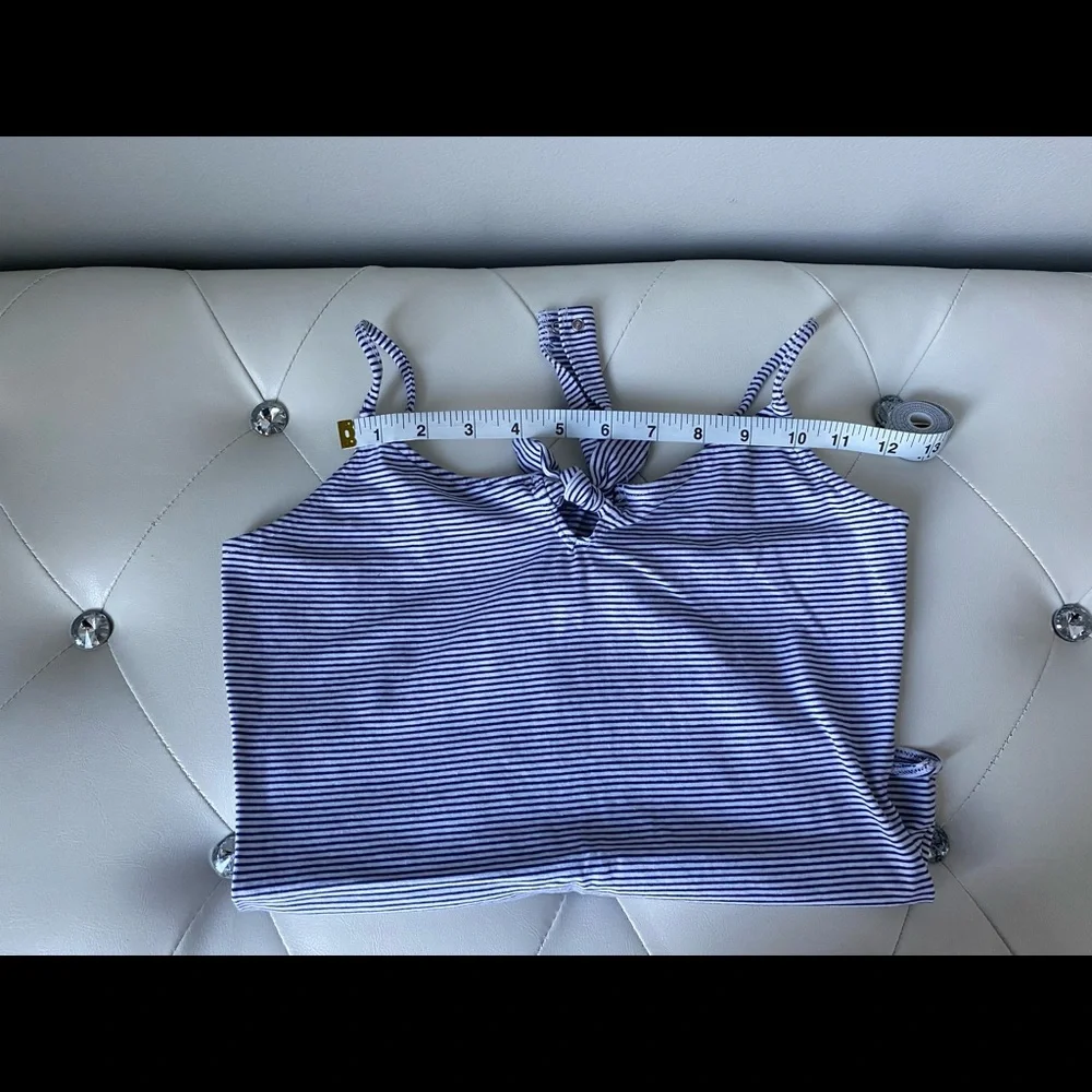 Garage — White and navy blue stripes bodysuit with knotted bow and snap closure - Picture 4 of 6